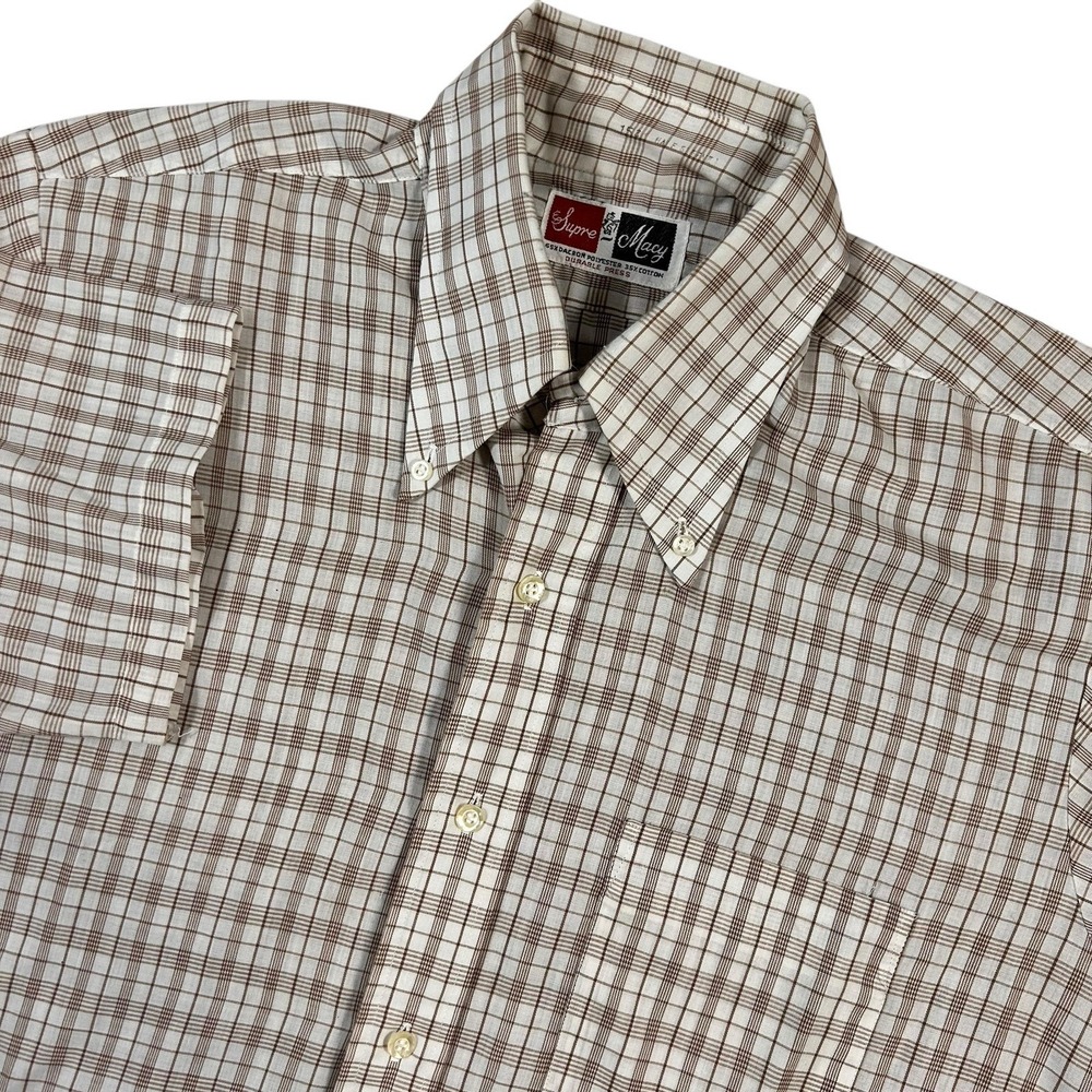 True Vintage Supre Macy Short Sleeve Plaid Button‎ Shirt 50's 60's Fits Large